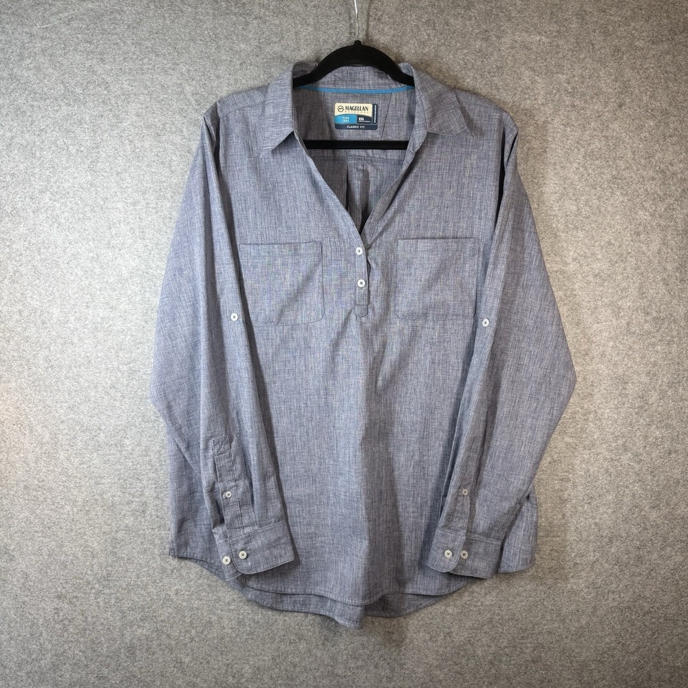 Magellan Fish Gear Mens XXL Gray Long Sleeve Fishing Shirt Moisture Wicking NWT